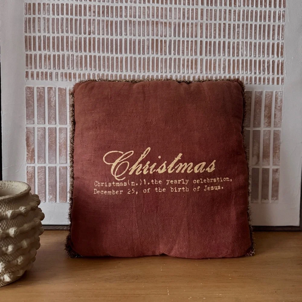 Vintage Christmas Decorative Pillow in Terracotta